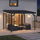 PURPLE LEAF  Outdoor Wall Mounted Hardtop Gazebo Metal Roof Patio Cover with Drainage System Outdoor Living Shelter for Backyard Lounge with Lights-clear
