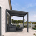 PURPLE LEAF Caesar Hardtop Louvered Pergola, Slanted Roof Outdoor Aluminum Patio Pergola with Adjustable Rainproof Roof, Heavy-Duty Lean to Gazebo for Patios Backyard Deck, Gray
