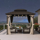 PURPLE LEAF  Outdoor Hardtop Gazebo Bronze Metal Frame Galvanized Steel Double Roof with Lights-clear