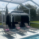 PURPLE LEAF Modern Gazebo Grey Hardtop Galvanized Steel Double Roof White Aluminum Poles with Curtains and Netting