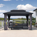PURPLE LEAF Grey Hardtop Gazebo with Heavy Duty Galvanized Steel Double Roof with Netting and Curtains