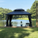 PURPLE LEAF Grey Hardtop Gazebo with Heavy Duty Galvanized Steel Double Roof with Netting and Curtains