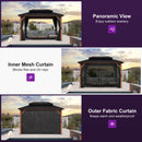 PURPLE LEAF Metal Gazebo Double Roof Wood Grain Aluminum Frame with Curtains and Netting