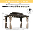 PURPLE LEAF  Outdoor Hardtop Gazebo Bronze Metal Frame Galvanized Steel Double Roof with Lights-clear