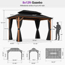 PURPLE LEAF Metal Gazebo Double Roof Wood Grain Aluminum Frame with Curtains and Netting