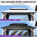 PURPLE LEAF Modern Gazebo Grey Hardtop Galvanized Steel Double Roof White Aluminum Poles with Curtains and Netting