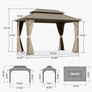 PURPLE LEAF Deck Gazebo Champagne Hardtop Metal Frame Double Roof with Curtains and Netting