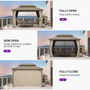 PURPLE LEAF Deck Gazebo Champagne Hardtop Metal Frame Double Roof with Curtains and Netting