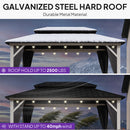 PURPLE LEAF Modern Gazebo Grey Hardtop Galvanized Steel Double Roof White Aluminum Poles with Curtains and Netting with Lights-clear