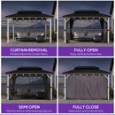 PURPLE LEAF Modern Gazebo Grey Hardtop Galvanized Steel Double Roof White Aluminum Poles with Curtains and Netting with Lights-clear