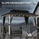 PURPLE LEAF Modern Gazebo Grey Hardtop Galvanized Steel Double Roof White Aluminum Poles with Curtains and Netting with Lights-clear