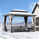 PURPLE LEAF Modern Gazebo Grey Hardtop Galvanized Steel Double Roof White Aluminum Poles with Curtains and Netting