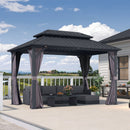 PURPLE LEAF Grey Hardtop Gazebo with Heavy Duty Galvanized Steel Double Roof with Netting and Curtains