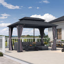 PURPLE LEAF Grey Hardtop Gazebo with Heavy Duty Galvanized Steel Double Roof with Reinforcement Support Rod
