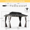 PURPLE LEAF Modern Gazebo Grey Hardtop Galvanized Steel Double Roof White Aluminum Poles with Curtains and Netting with Lights-clear