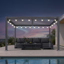 PURPLE LEAF Caesar Louvered Pergola with Milky String Lights Patio Aluminum Pergola with Independent Adjustable Rainproof Roof Hardtop Pergola for Outdoor Deck Garden Yard