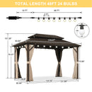 PURPLE LEAF Outdoor Hardtop Gazebo Bronze Metal Frame Galvanized Steel Double Roof with Lights-milky
