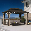 PURPLE LEAF Outdoor Hardtop Gazebo Bronze Metal Frame Galvanized Steel Double Roof with Lights-milky