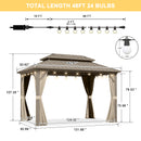 PURPLE LEAF Deck Gazebo Champagne Hardtop Metal Frame Double Roof with Curtains and Netting with Lights-milky