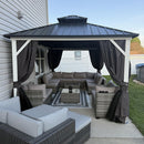 PURPLE LEAF Modern Gazebo Grey Hardtop Galvanized Steel Double Roof White Aluminum Poles with Curtains and Netting
