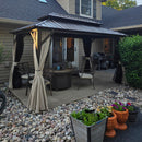 PURPLE LEAF  Outdoor Hardtop Gazebo Bronze Aluminum Frame Galvanized Steel Double Roof with Lights-clear