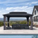 PURPLE LEAF Grey Hardtop Gazebo with Heavy Duty Galvanized Steel Double Roof with Netting and Curtains