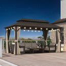 PURPLE LEAF  Outdoor Hardtop Gazebo Bronze Metal Frame Galvanized Steel Double Roof with Lights-clear