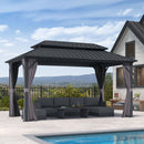 PURPLE LEAF Grey Hardtop Gazebo with Heavy Duty Galvanized Steel Double Roof with Netting and Curtains