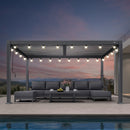 PURPLE LEAF Caesar Louvered Pergola with Milky String Lights Patio Aluminum Pergola with Independent Adjustable Rainproof Roof Hardtop Pergola for Outdoor Deck Garden Yard