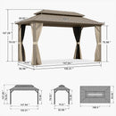 PURPLE LEAF Deck Gazebo Champagne Hardtop Metal Frame Double Roof with Curtains and Netting