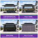 PURPLE LEAF Modern Gazebo Grey Hardtop Galvanized Steel Double Roof White Aluminum Poles with Curtains and Netting
