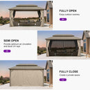 PURPLE LEAF Deck Gazebo Champagne Hardtop Metal Frame Double Roof with Curtains and Netting with Lights-milky