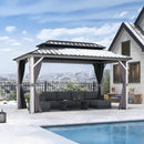 PURPLE LEAF Modern Gazebo Grey Hardtop Galvanized Steel Double Roof White Aluminum Poles with Curtains and Netting