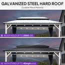 PURPLE LEAF Modern Gazebo Grey Hardtop Galvanized Steel Double Roof White Aluminum Poles with Curtains and Netting with Lights-clear