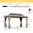 PURPLE LEAF Deck Gazebo Champagne Hardtop Metal Frame Double Roof with Curtains and Netting with Lights-clear