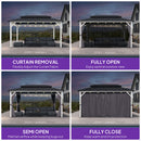 PURPLE LEAF Modern Gazebo Grey Hardtop Galvanized Steel Double Roof White Aluminum Poles with Curtains and Netting with Lights-clear