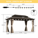 PURPLE LEAF Outdoor Hardtop Gazebo Bronze Metal Frame Galvanized Steel Double Roof with Lights-milky