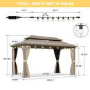 PURPLE LEAF Deck Gazebo Champagne Hardtop Metal Frame Double Roof with Curtains and Netting with Lights-milky