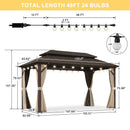 PURPLE LEAF  Outdoor Hardtop Gazebo Bronze Metal Frame Galvanized Steel Double Roof with Lights-clear