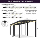 PURPLE LEAF Lean to Gazebo Metal Roof Patio Cover Built-in Drain Slots Wall Mounted Gazebo with Lights-clear for Outdoor Extension