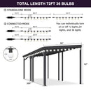 PURPLE LEAF Lean to Gazebo Metal Roof Patio Cover Built-in Drain Slots Wall Mounted Gazebo with Lights-milky for Outdoor Extension