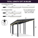 PURPLE LEAF Lean to Gazebo Metal Roof Patio Cover Built-in Drain Slots Wall Mounted Gazebo with Lights-clear for Outdoor Extension