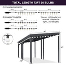 PURPLE LEAF Lean to Gazebo Metal Roof Patio Cover Built-in Drain Slots Wall Mounted Gazebo with Lights-milky for Outdoor Extension