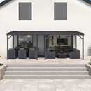 PURPLE LEAF Lean to Gazebo Metal Roof Patio Cover Built-in Drain Slots Wall Mounted Gazebo for Outdoor Extension