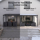 PURPLE LEAF Lean to Gazebo Metal Roof Patio Cover Built-in Drain Slots Wall Mounted Gazebo for Outdoor Extension