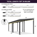 PURPLE LEAF Lean to Gazebo Metal Roof Patio Cover Built-in Drain Slots Wall Mounted Gazebo with Lights-clear for Outdoor Extension