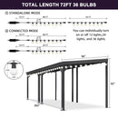 PURPLE LEAF Lean to Gazebo Metal Roof Patio Cover Built-in Drain Slots Wall Mounted Gazebo with Lights-milky for Outdoor Extension