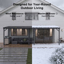 PURPLE LEAF Lean to Gazebo Metal Roof Patio Cover Built-in Drain Slots Wall Mounted Gazebo for Outdoor Extension