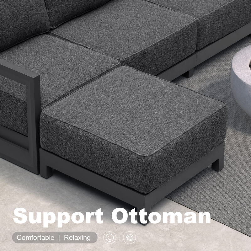 PURPLE LEAF Caesar Enclosed Patio Conversation Set with Grey Cushion Pillows and Ottoman for Porch Graden