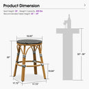 PURPLE LEAF Patio French Round Counter Stool Set of 2 Rattan Backless Stackable Barstools Aluminum Frame Footrest with Woven Wicker for Outdoor Kitchen Yard